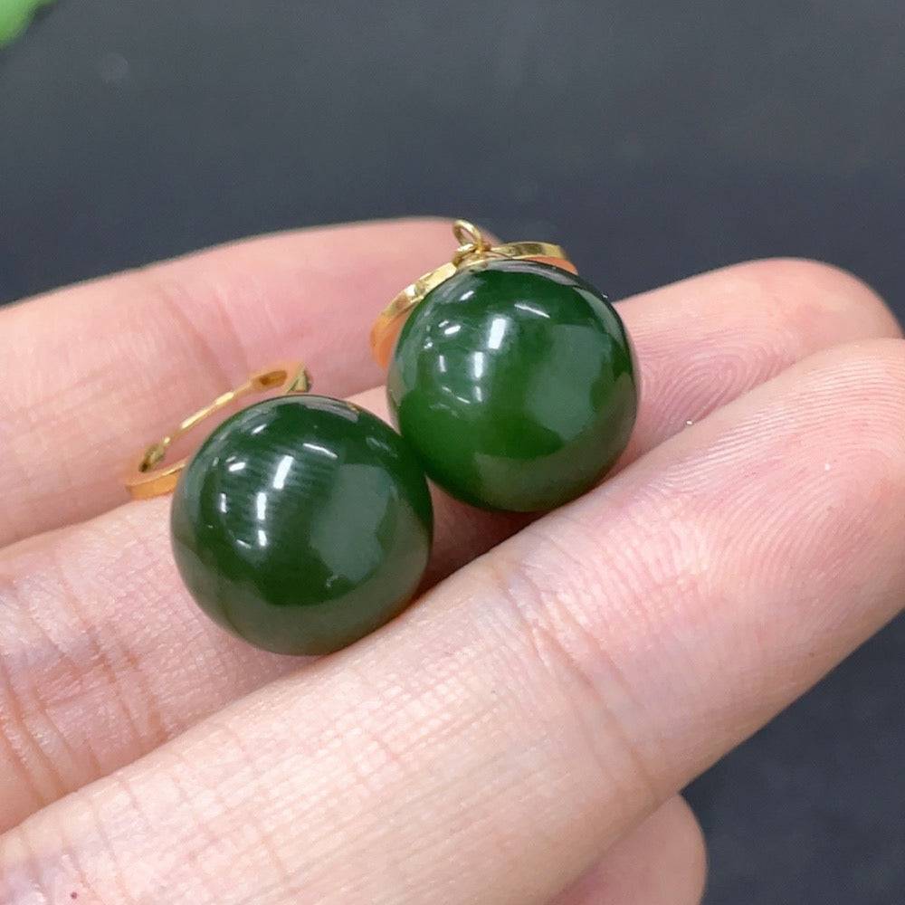 Huiliu HQ Hetian Jade Inlaid Earrings, 11.7mm, featuring detailed jade inlay and elegant design.