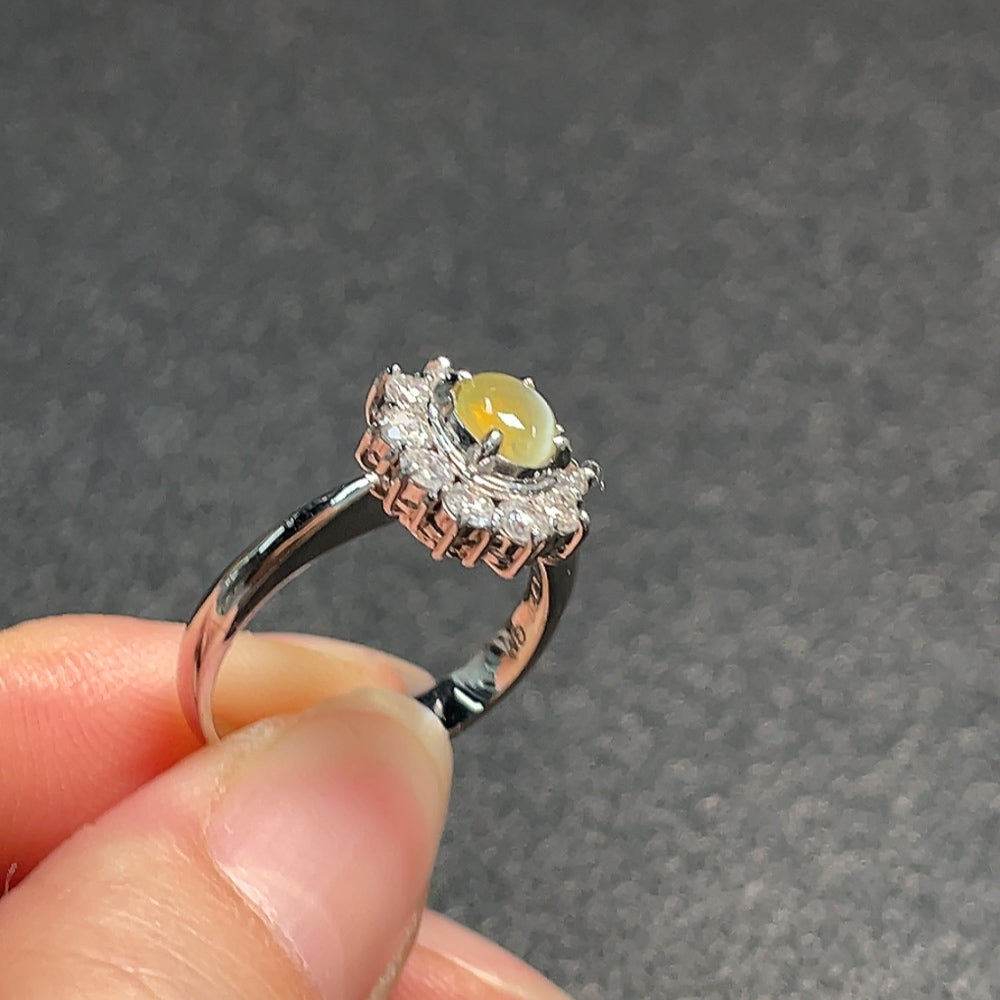 Chrysoberyl Ring with Diamond Accent, Pt90%, Total Weight Approx. 5.42g, Size 13