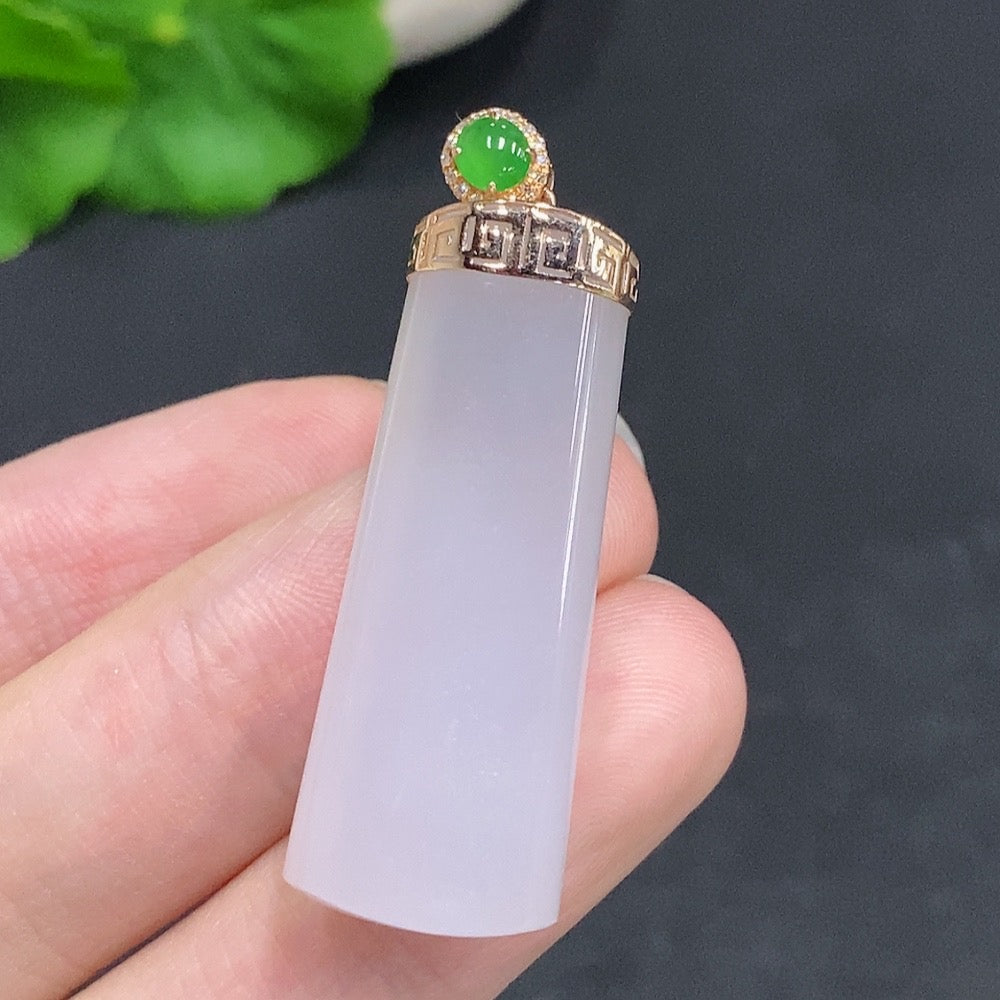 Jadeite Plain Column Pendant with Clasp, Approximately, Set with Diamonds | Huiliu Certified
