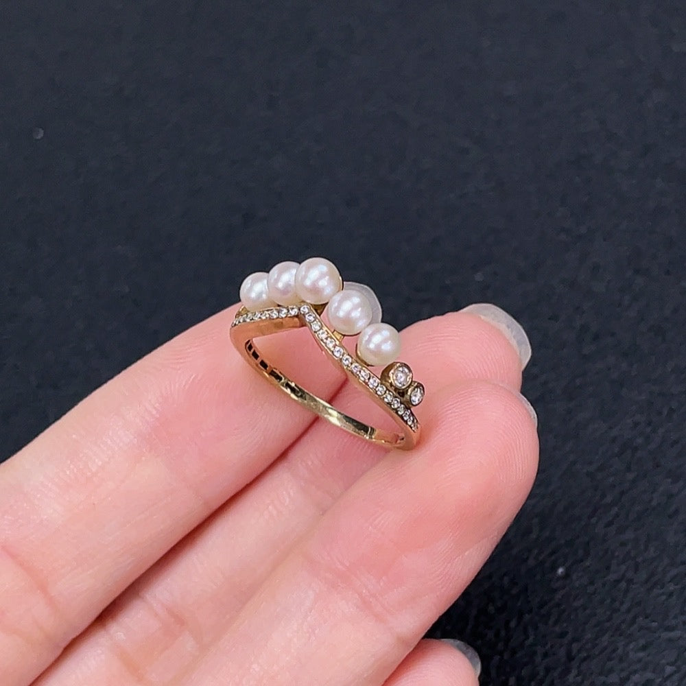 Seawater Pearl Ring Non-Diamond 9k Gold Stone 3.7mm