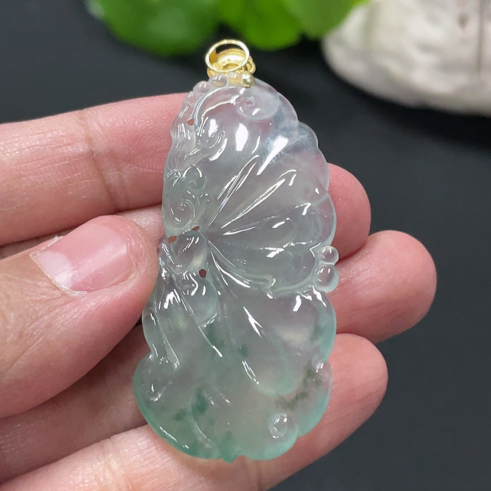 Jadeite Butterfly Fairy Pendant with 18K Gold Clasp, Total Weight Approx. 10.1g