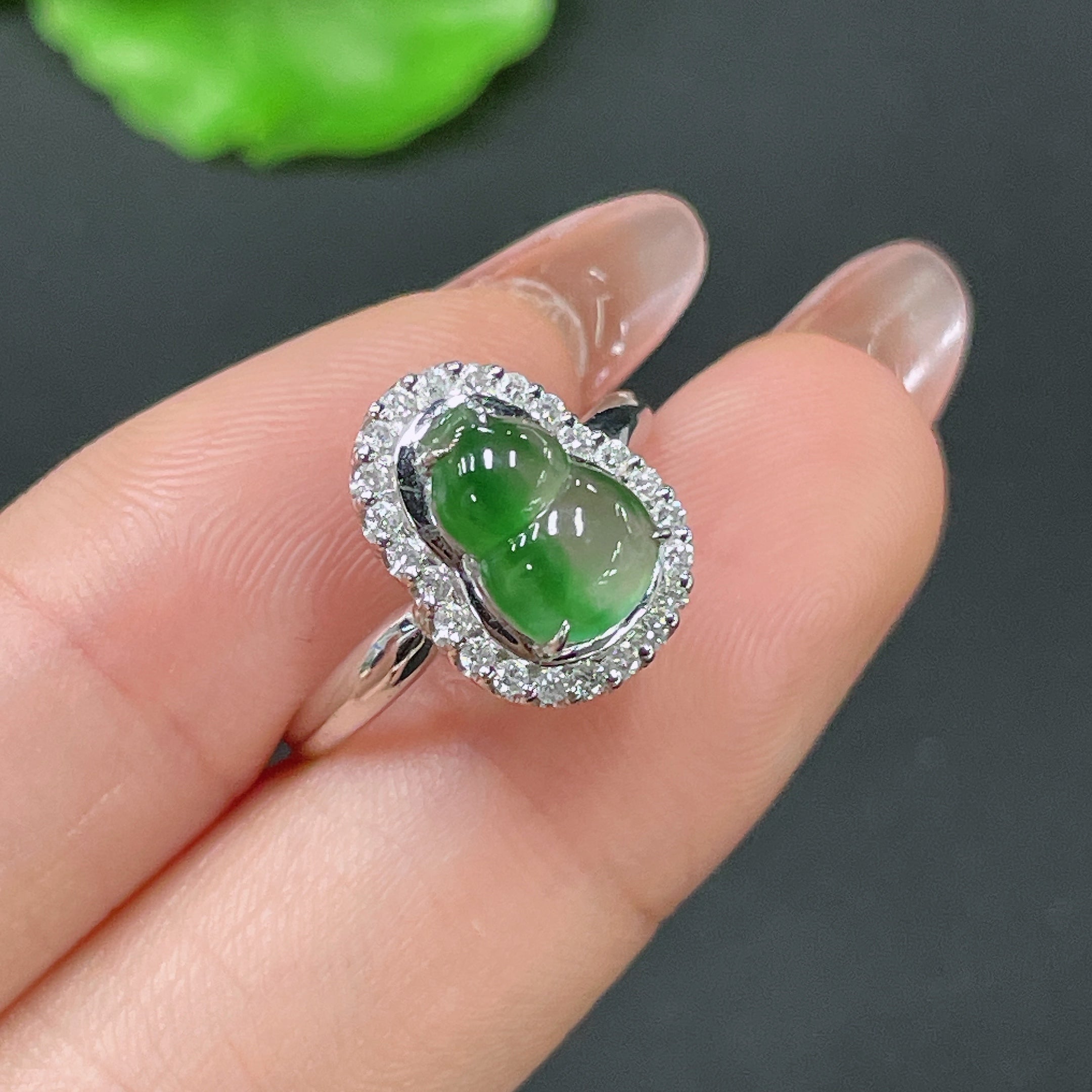 Jadeite Ring 18k Gold Setting with Diamond, Total Weight Approx. 2.15g, Size 13