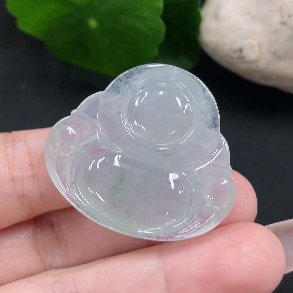 Jadeite Buddha pendant from HUILIU HQ, handcrafted green jade with detailed Buddha carving, weighs approximately 11.5 grams.
