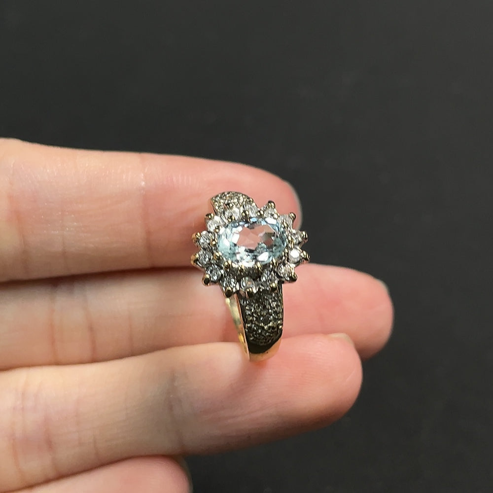 Aquamarine Ring with Diamond Accents, 9k Gold