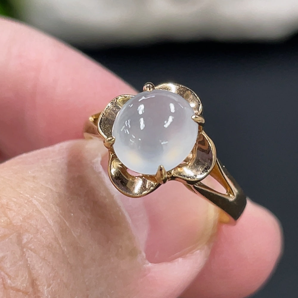 Jadeite Cabochon Inlaid Ring 18k Gold Setting Size 10 Total Weight Approx. 2.93g