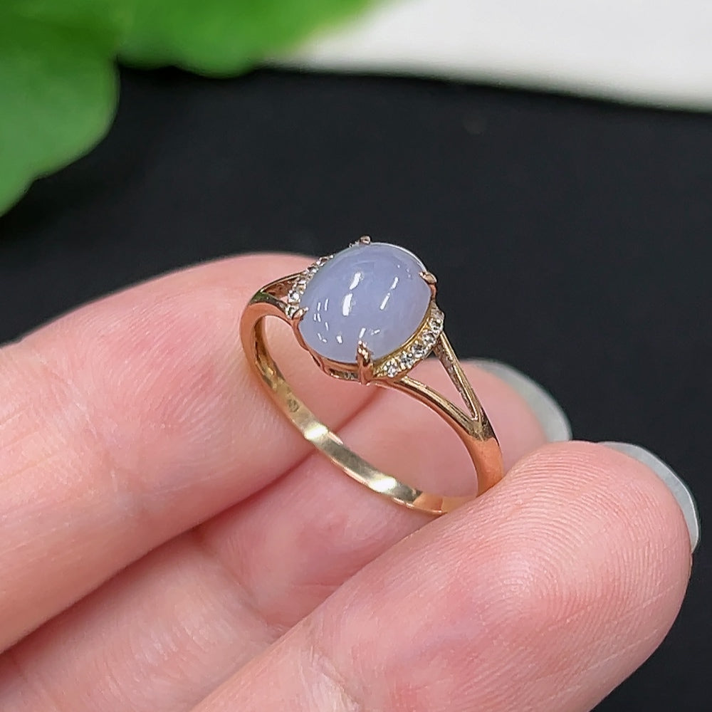 18K gold jadeite inlaid ring in size 12, featuring a smooth jade jadeite gemstone, weighing about 1.6g, by HKHQ.