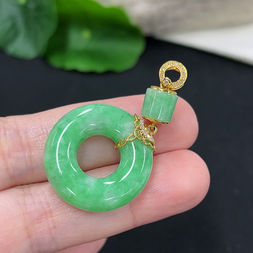 Jadeite Donut Pendant 18K Gold (with Diamond Accents)