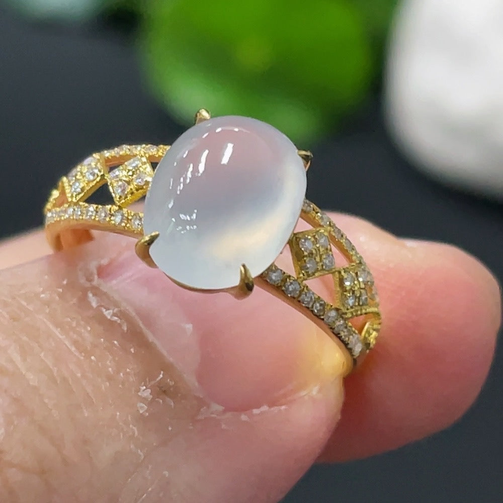 Jadeite Cabochon Inlaid Ring 18k Gold Setting Size 12.5 Total Weight Approx. 1.73g