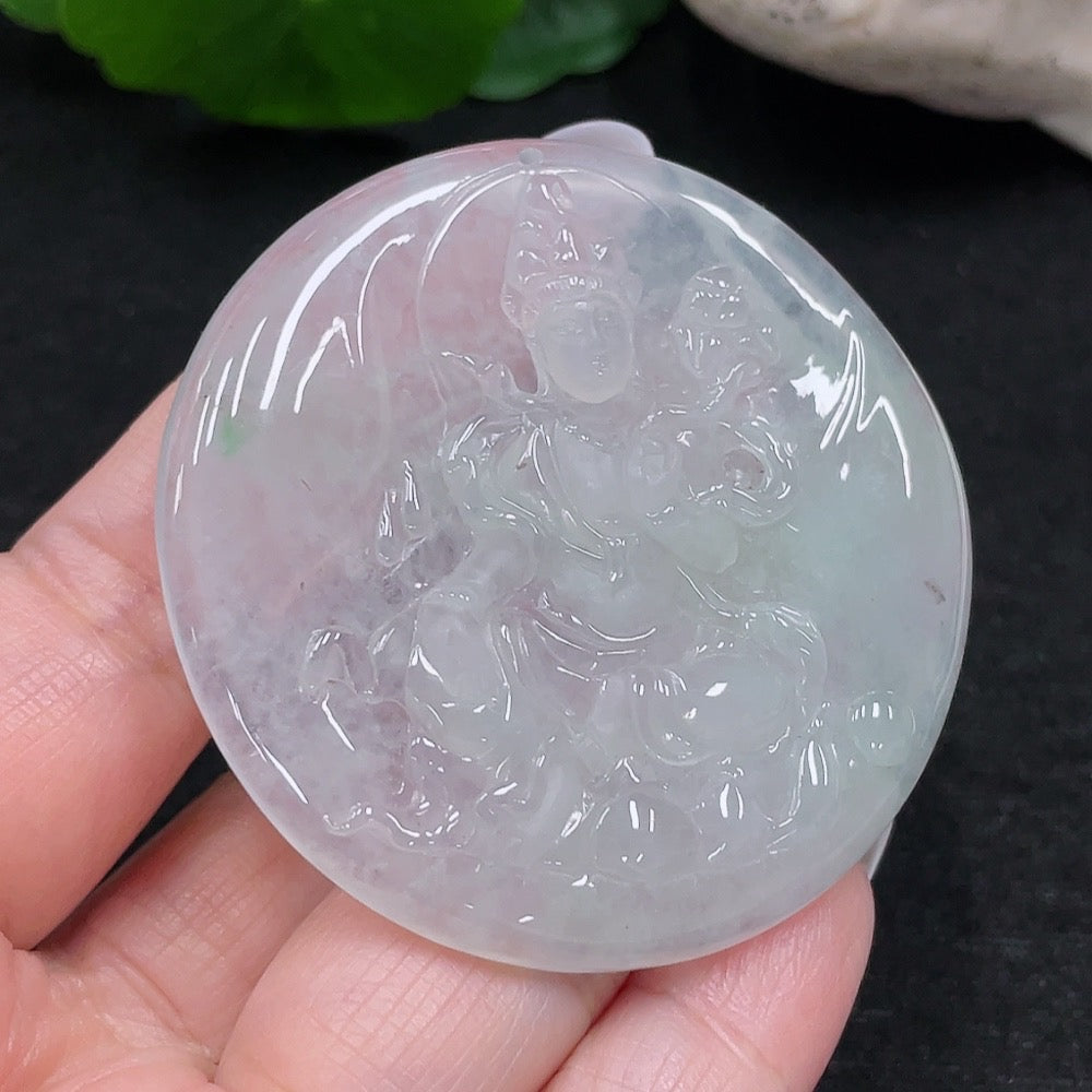 Jadeite Guanyin Pendant, Total Weight Approximately 26.2g