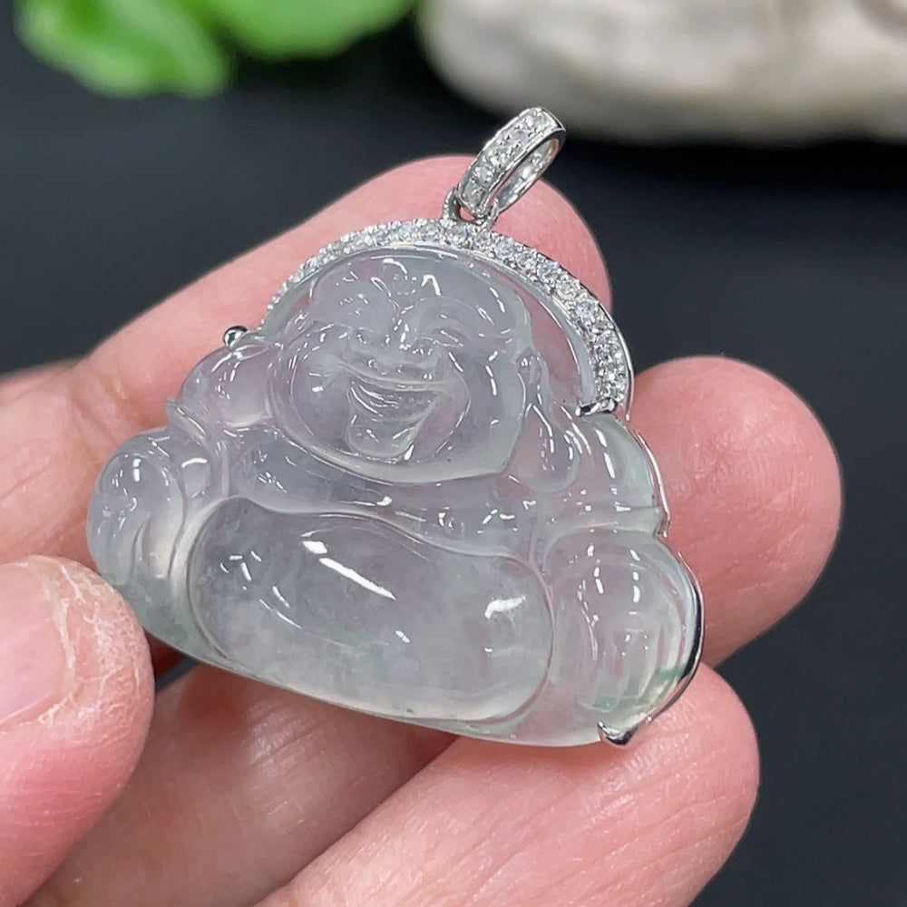 Jadeite Buddha Pendant, 18K Gold Setting with Diamond Accents