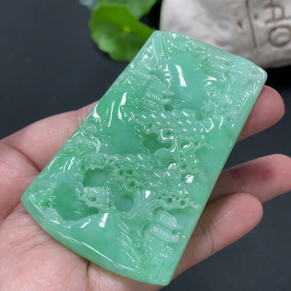 Jadeite landscape pendant, approximately | Huiliu Certified