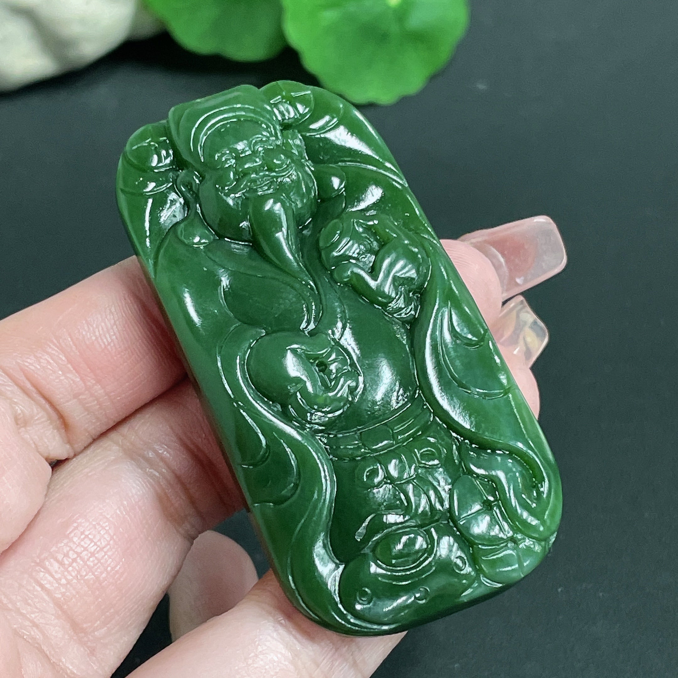 Hetian Jade Pendant God of Wealth Total Weight Approx. 49.1g