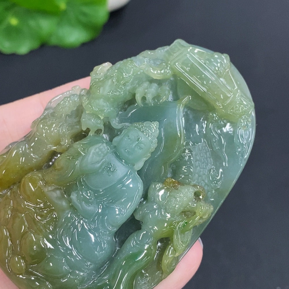 Jadeite Huayan Three Saints Pendant
