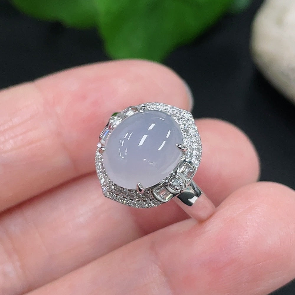 Jadeite Cabochon Ring with and Diamond Accents, . | Huiliu Certified