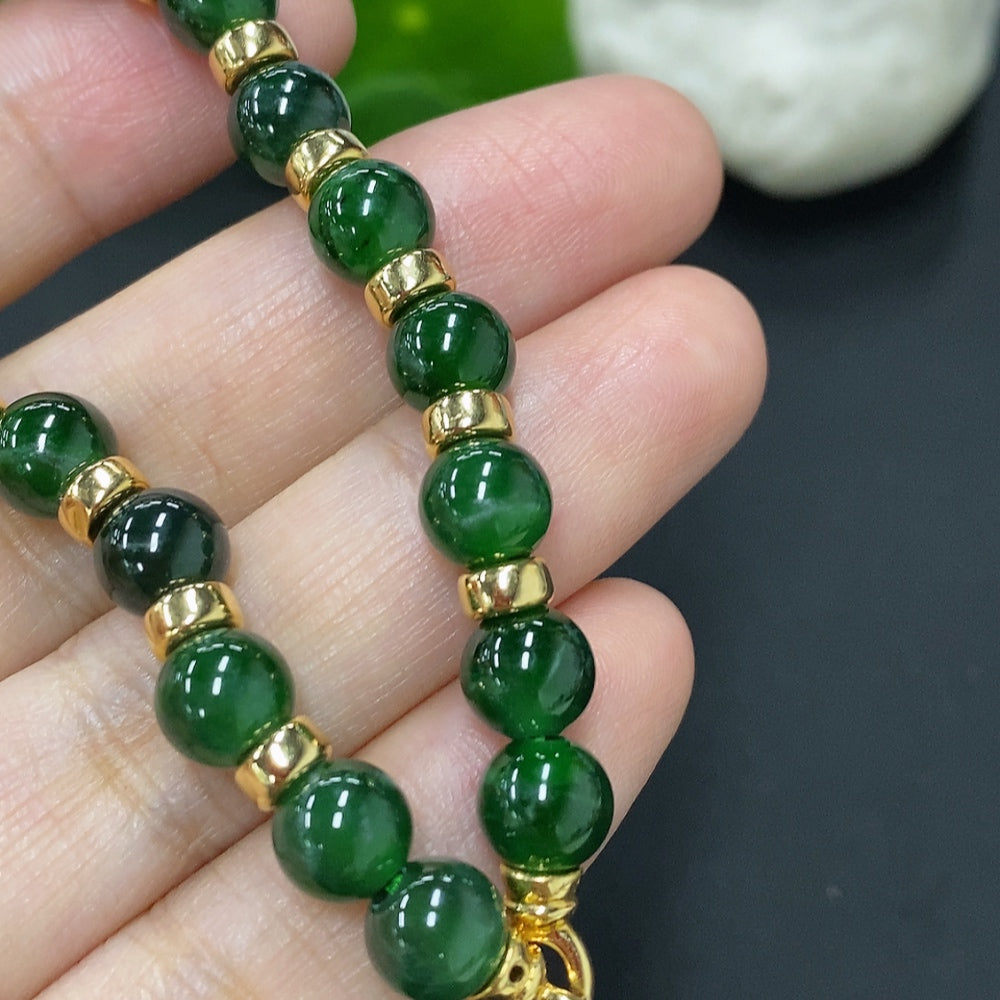 Jadeite bead necklace approx. 6.9mm (18K gold) total weight approx. 12.2g (containing other mineral components)
