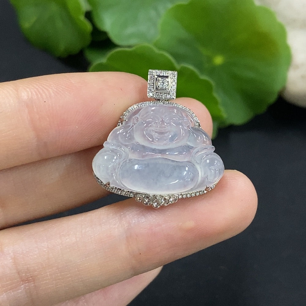Jadeite Buddha Pendant Set in with Diamond Accents, Approximately | Huiliu Certified