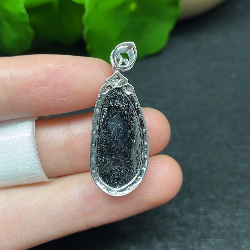 Jadeite Lucky Bean Pendant with 18K Gold and Diamond Accents