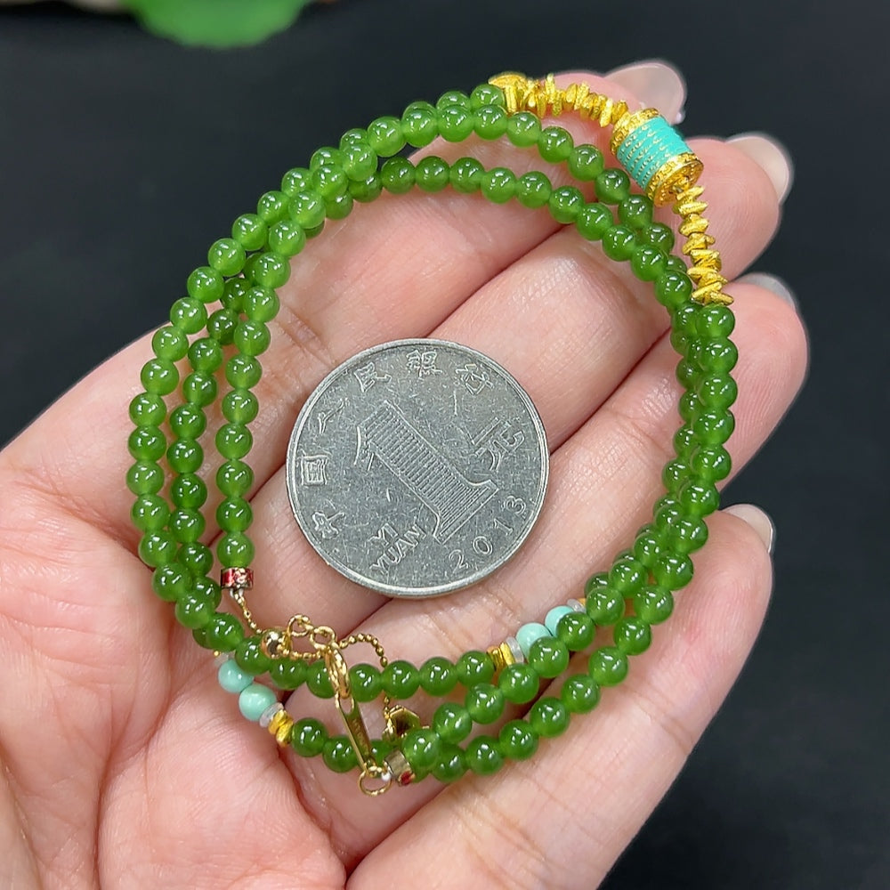 Hetian Jade Jasper Bead Necklace, approx. 3.5mm, total weight approx. 11.4g, marked red non-gold, uncertain color parts, undetectable string, rest 18k, non-Hetian Jade accessory beads