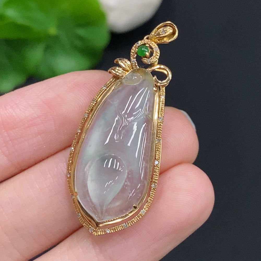 Jadeite Magnolia Pendant with and Diamond Accents, Approximately | Huiliu Certified