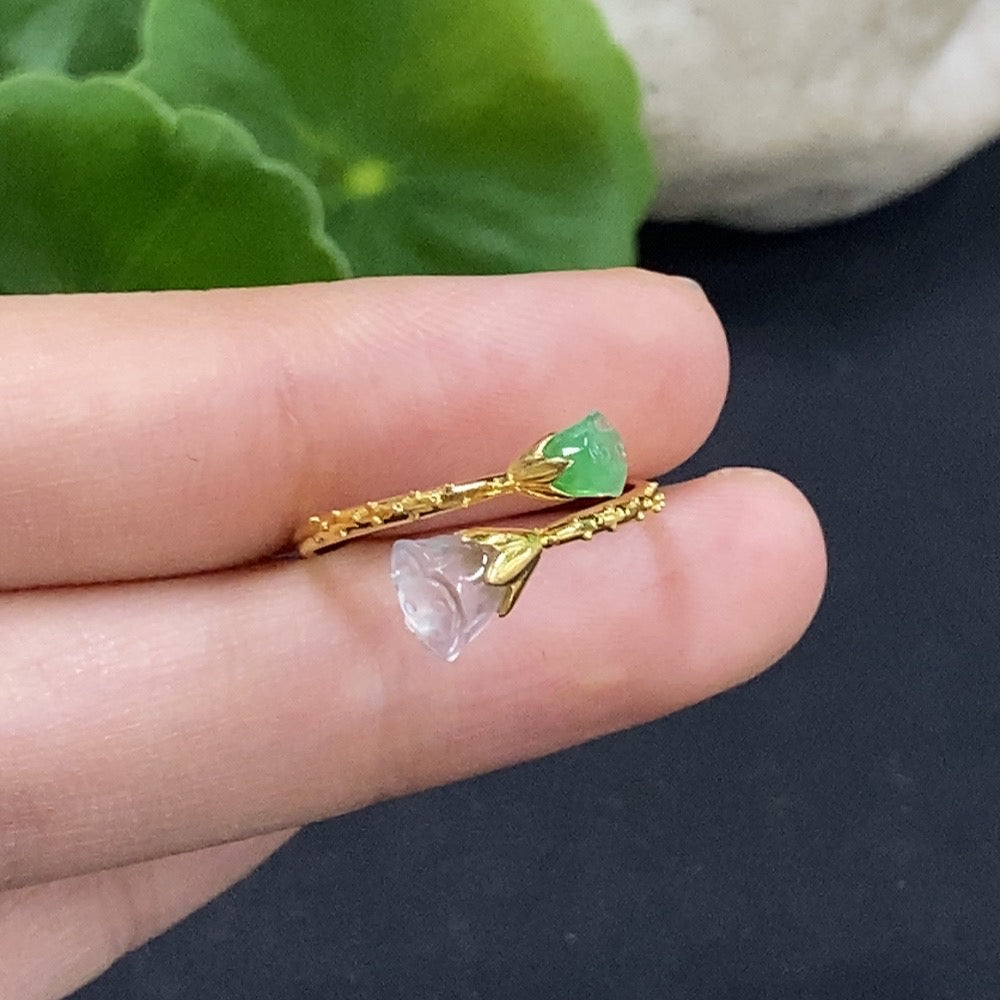 Jadeite Inlaid Ring 18K Gold Size 14 Total Weight Approx. 1.17g