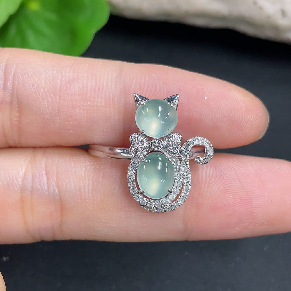 Jadeite ring with 18k gold and diamond accent, size 16, featuring a polished jade gemstone and intricate gold detailing.
