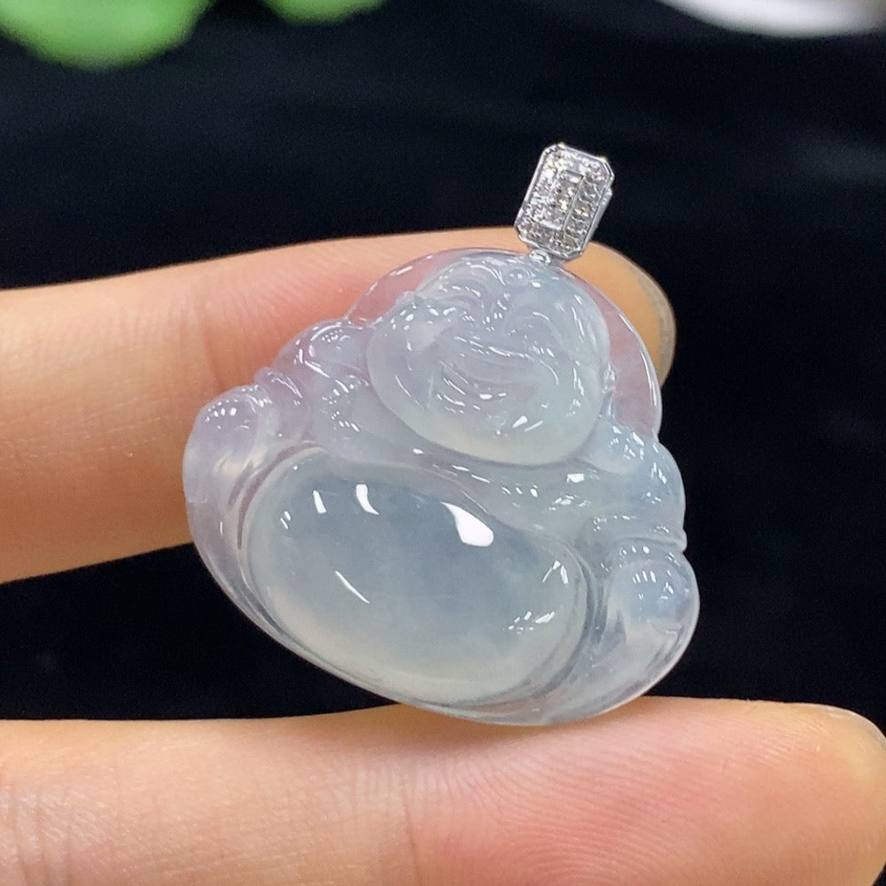 Jadeite Buddha Pendant with 18K Gold and Diamond Accents, Total Weight Approximately 6.05g