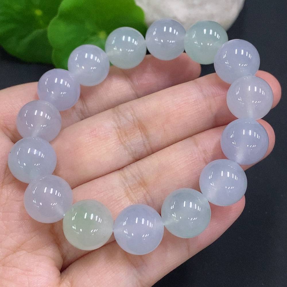 HUILIU HQ jadeite bead necklace with 12.2mm jade beads, total weight 48.6g, showcasing smooth, polished jade jewelry.
