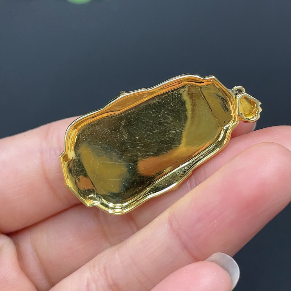Hetian Jade Jasper Inlaid Plain Pendant 18k Gold Total Weight Approx.7g Precious Metal Affects Color