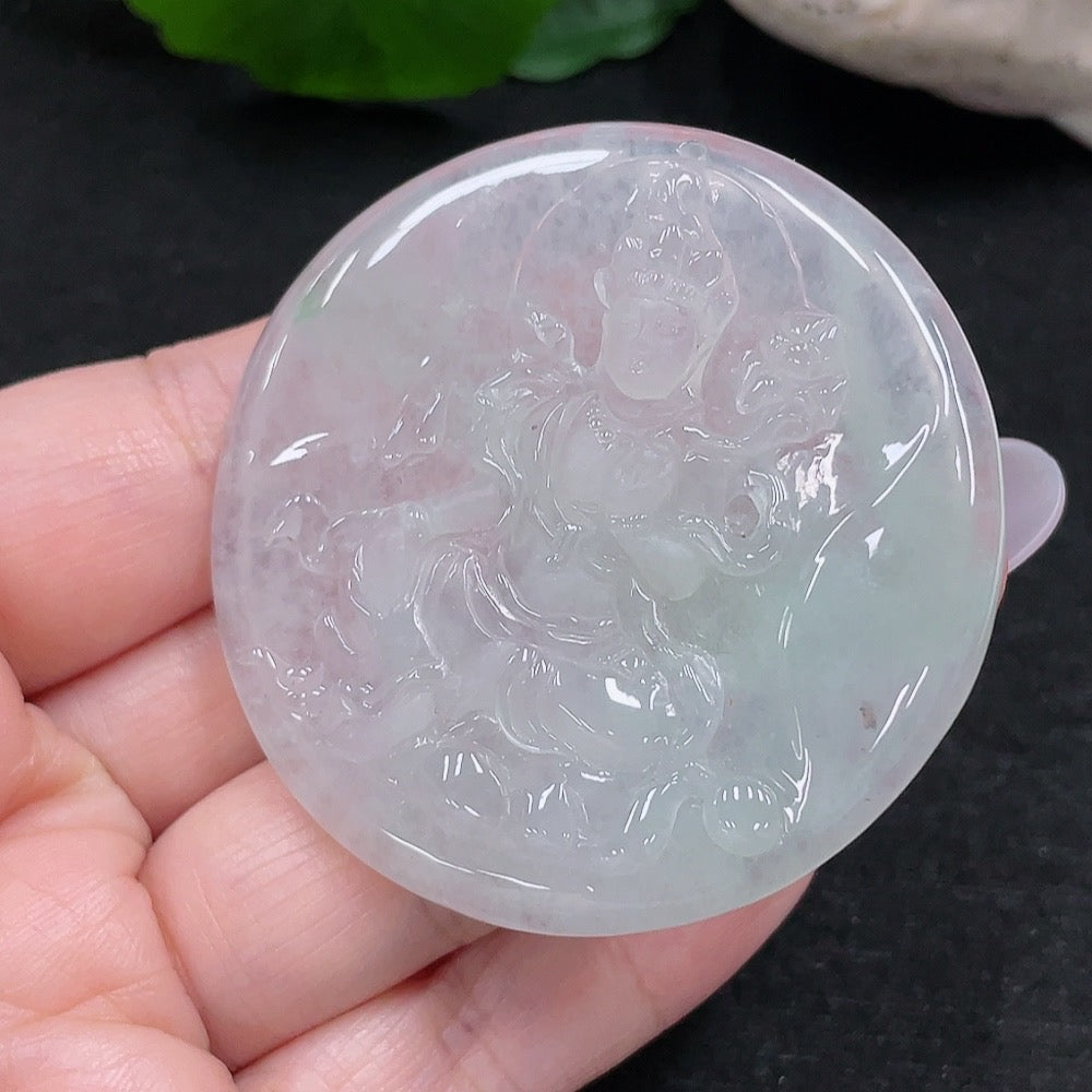 Jadeite Guanyin Pendant, Total Weight Approximately 26.2g