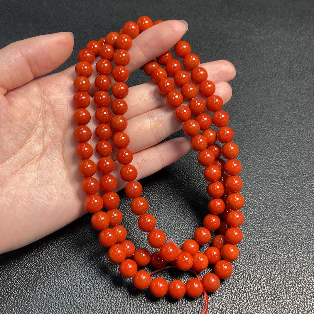 Red Agate gemstone bead necklace with organic matter, 8.8mm beads, from HUILIU HQ, weighing approximately 97.4g, natural stone jewelry