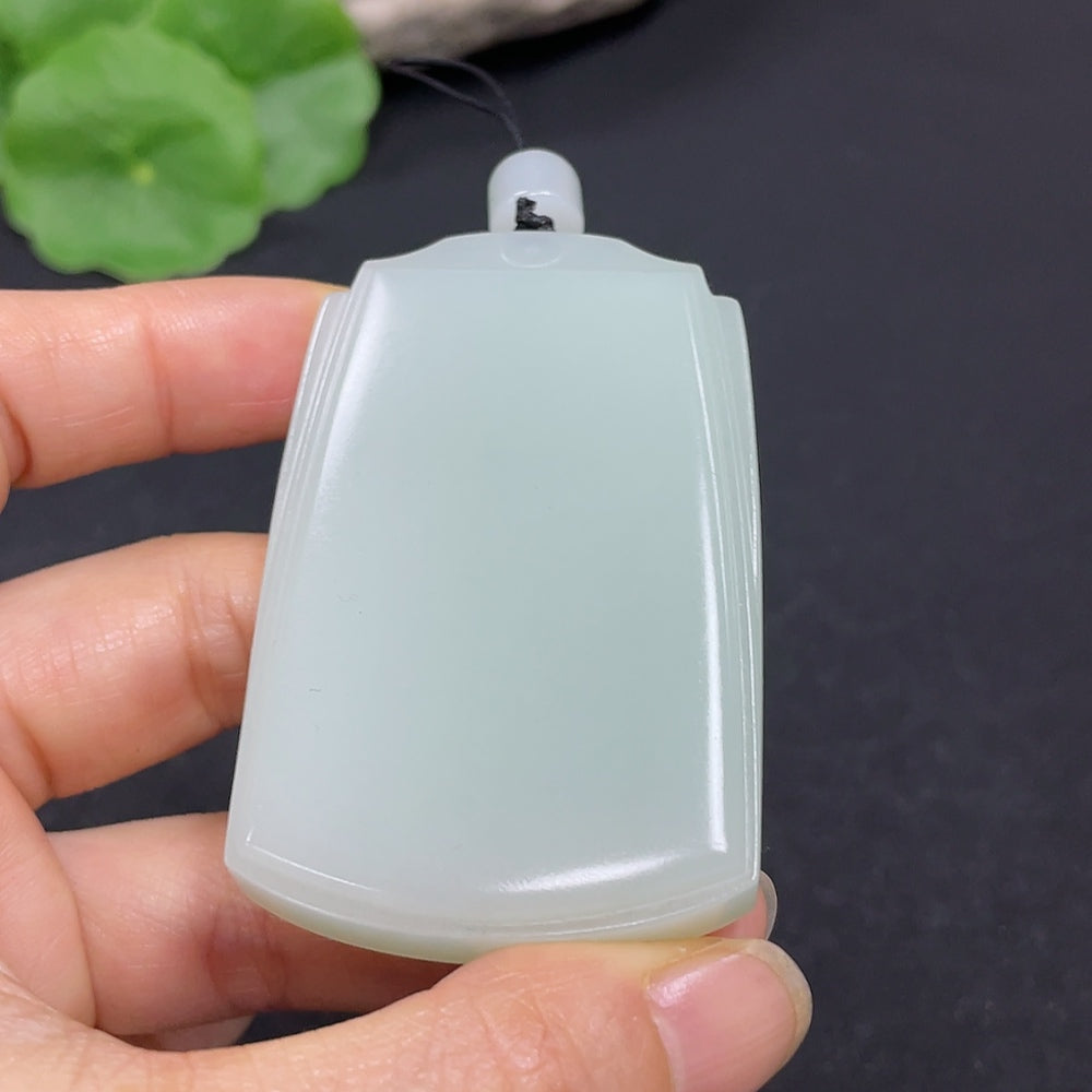 HKHQ Hetian Jade plain pendant necklace, 60.5g, showcasing smooth, polished jade gemstone with a simple elegant design.