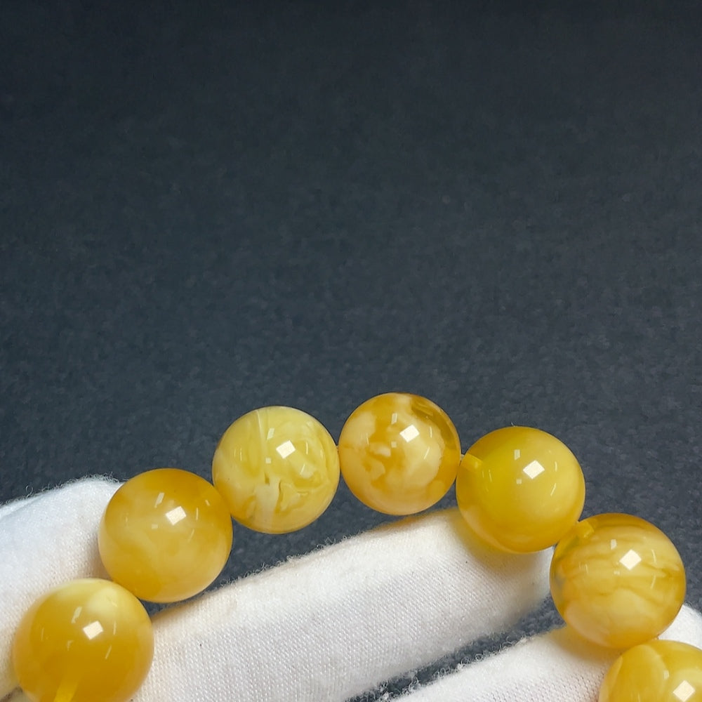 Amber Beeswax Bracelet with Non-Natural Gemstones, ., Size About 15.7mm | Huiliu Certified