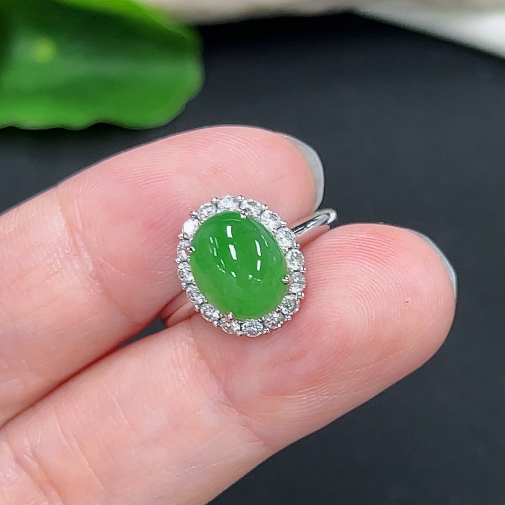 Jadeite Inlaid Ring 18K Gold (With Diamond Accents)