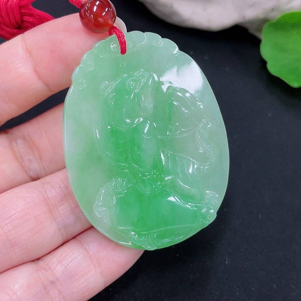Jadeite Tiger on the Mountain pendant from HUILIU HQ featuring a carved jade pendant with a tiger and mountain design.