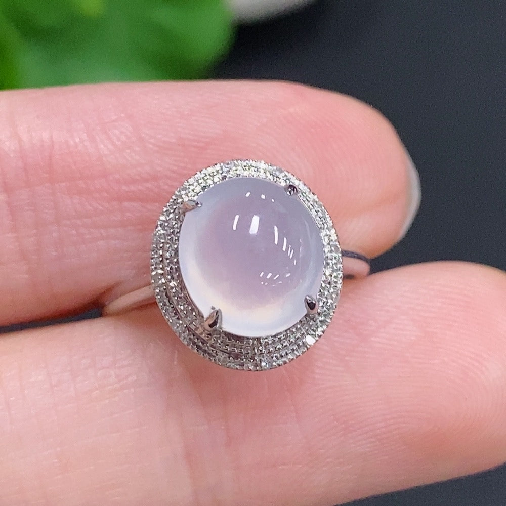 Jadeite Cabochon Ring 18k Gold Total Weight Approx. 2.1g Size 9 With Diamond Accents