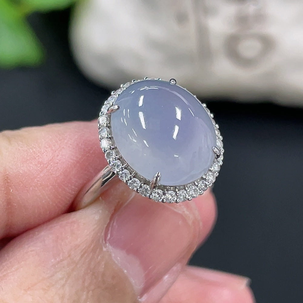 Jadeite cabochon inlaid ring by HUILIU HQ featuring 18k gold, diamond accents, size 12.5, with a polished jade stone and gold band
