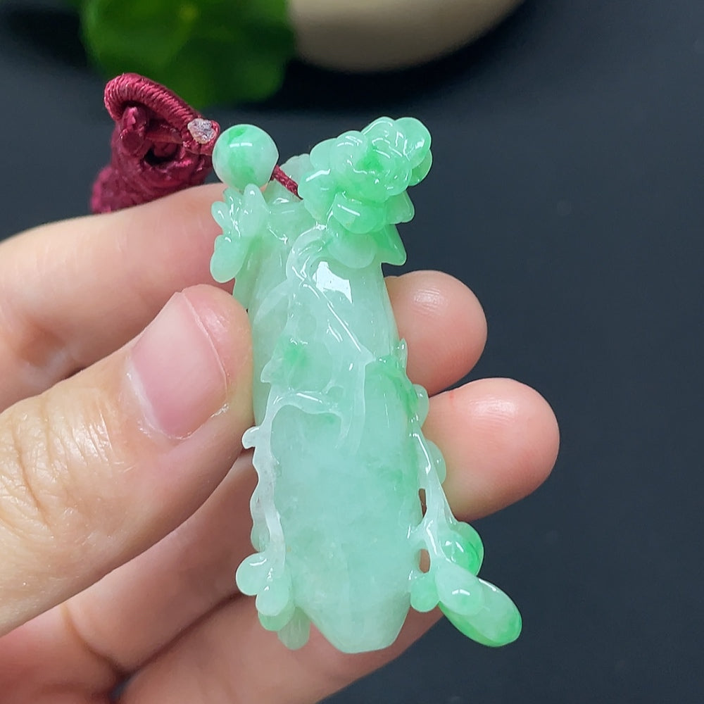 Jadeite Blossom of Wealth and Honor Pendant with Cord Total Weight Approx. 21.41g