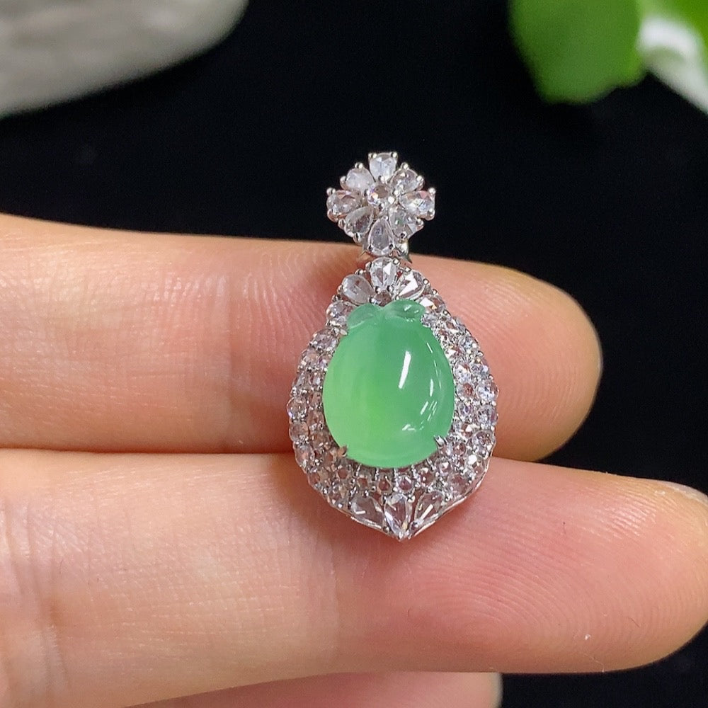 Jadeite Inlaid Pendant 18k with Diamond Accents Sell as a Lot Total Weight Approx. 5.62g