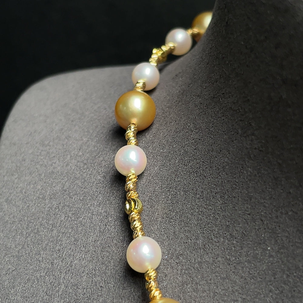 HKHQ seawater pearl necklace with undetermined color, 6.3-9.5mm pearls on a delicate string, total weight 23.42g, natural elegance