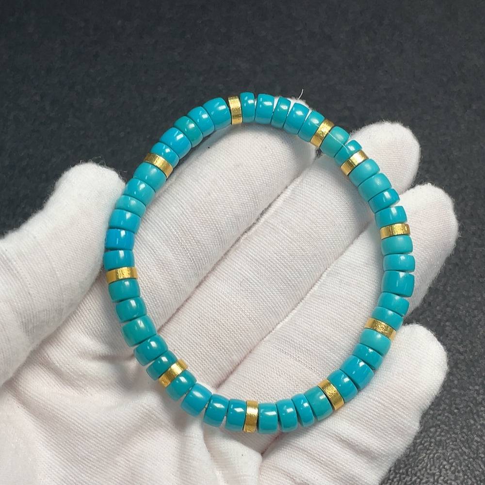 Turquoise gemstone bracelet with 6.2mm beads, approximately 13.33g, featuring 18K color, from HUILIU HQ.