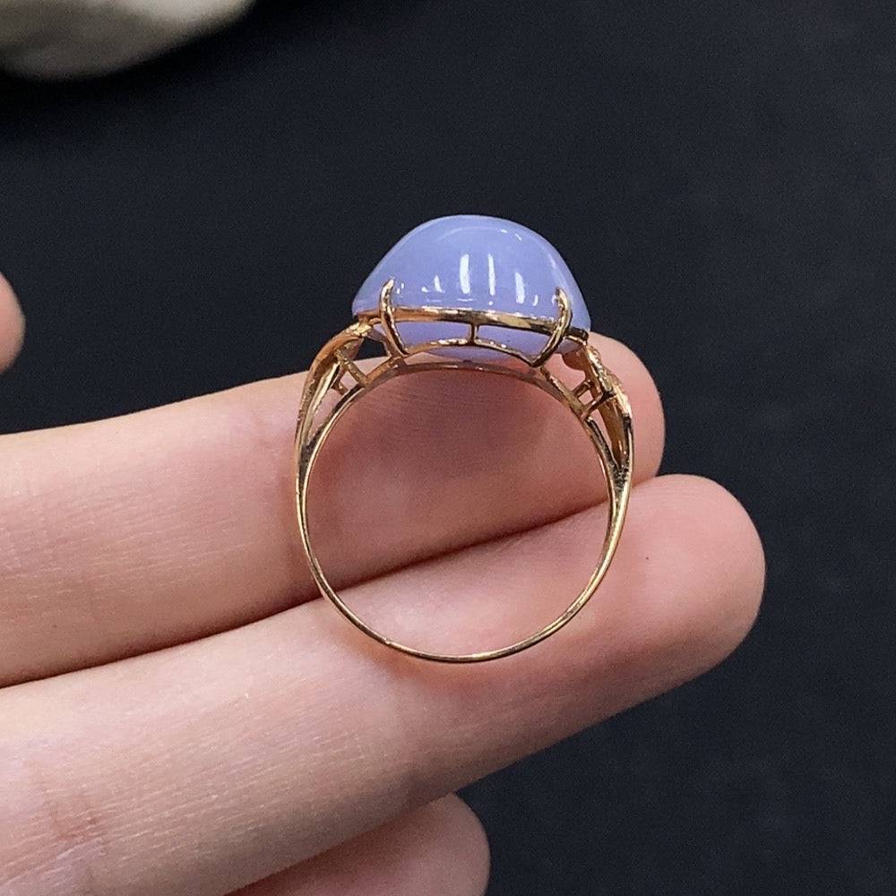 HUILIU HQ jadeite cabochon ring with diamond accents, featuring a polished green jade stone and elegant design.