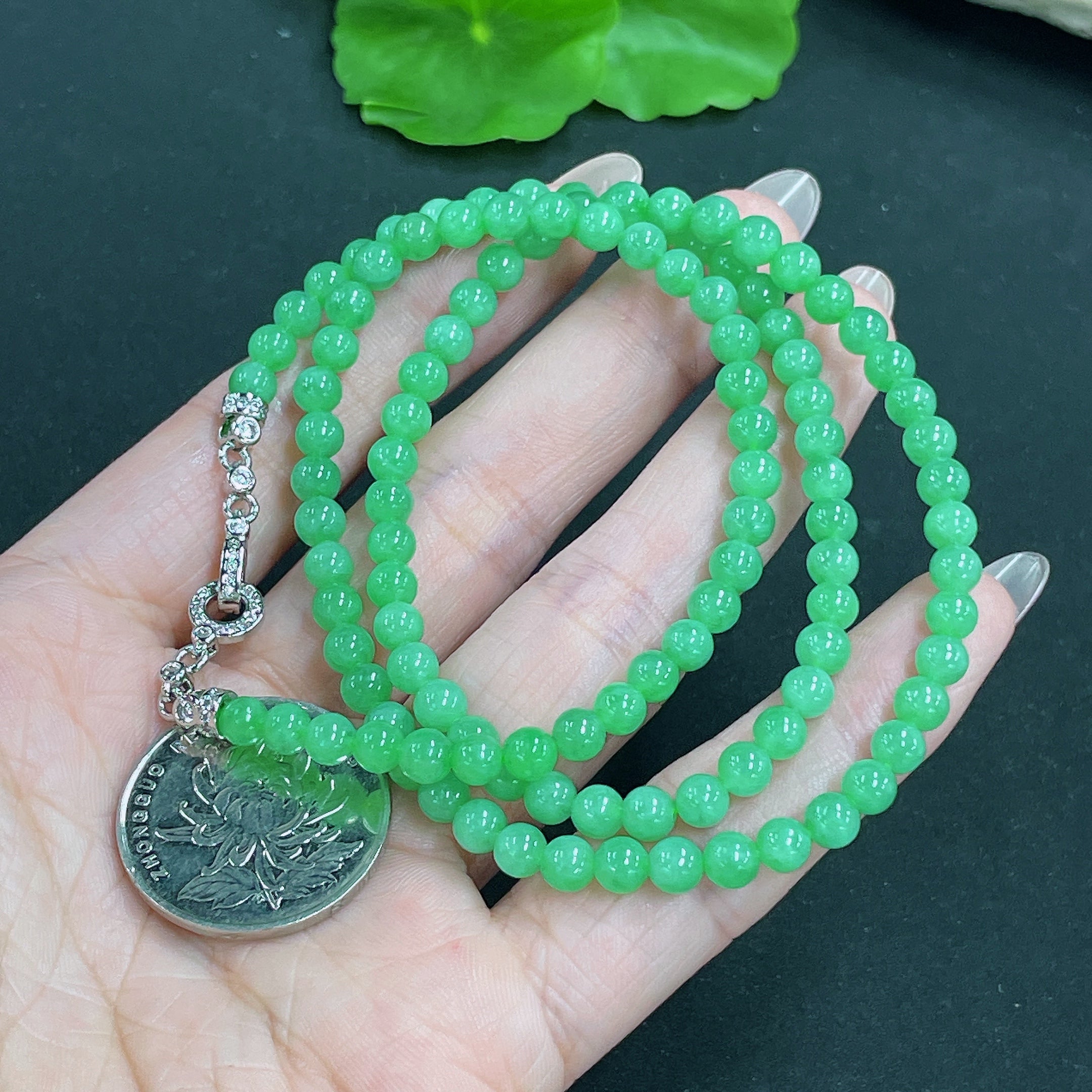 Jadeite Bead Necklace Approximately 4.8mm Non-Gold Total Weight About 23.8g