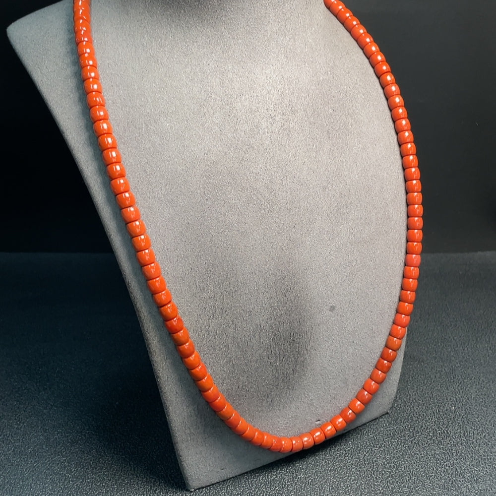 Red agate gemstone bead necklace featuring 7mm beads with visible organic matter, crafted by HUILIU HQ.