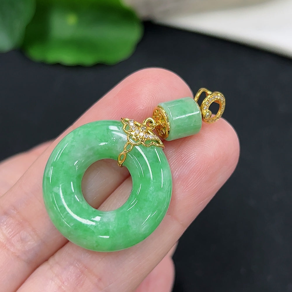 Jadeite Donut Pendant 18K Gold (with Diamond Accents)