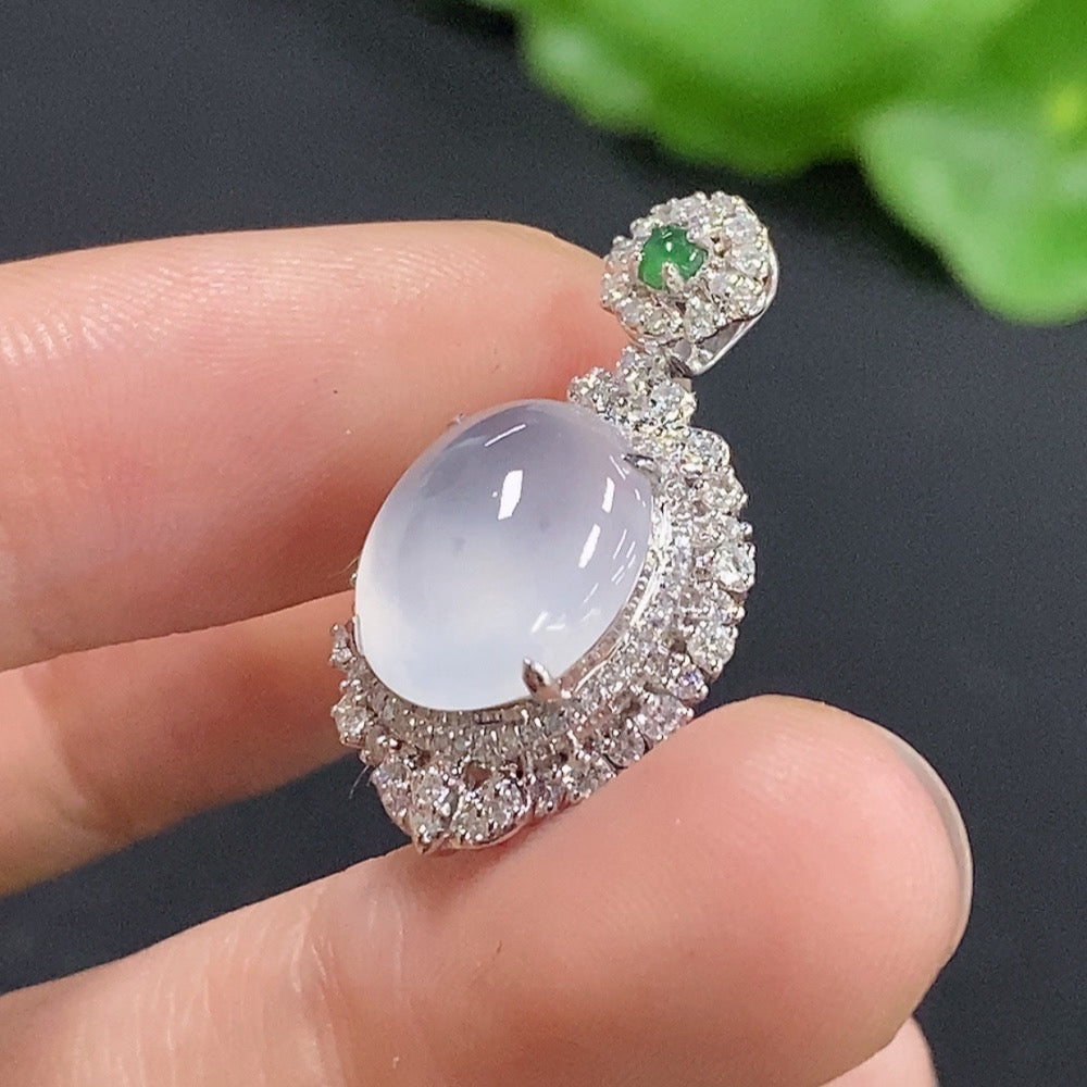 Jadeite Cabochon Pendant with 18k Gold and Diamond Accents, Total Weight Approximately 3.33g
