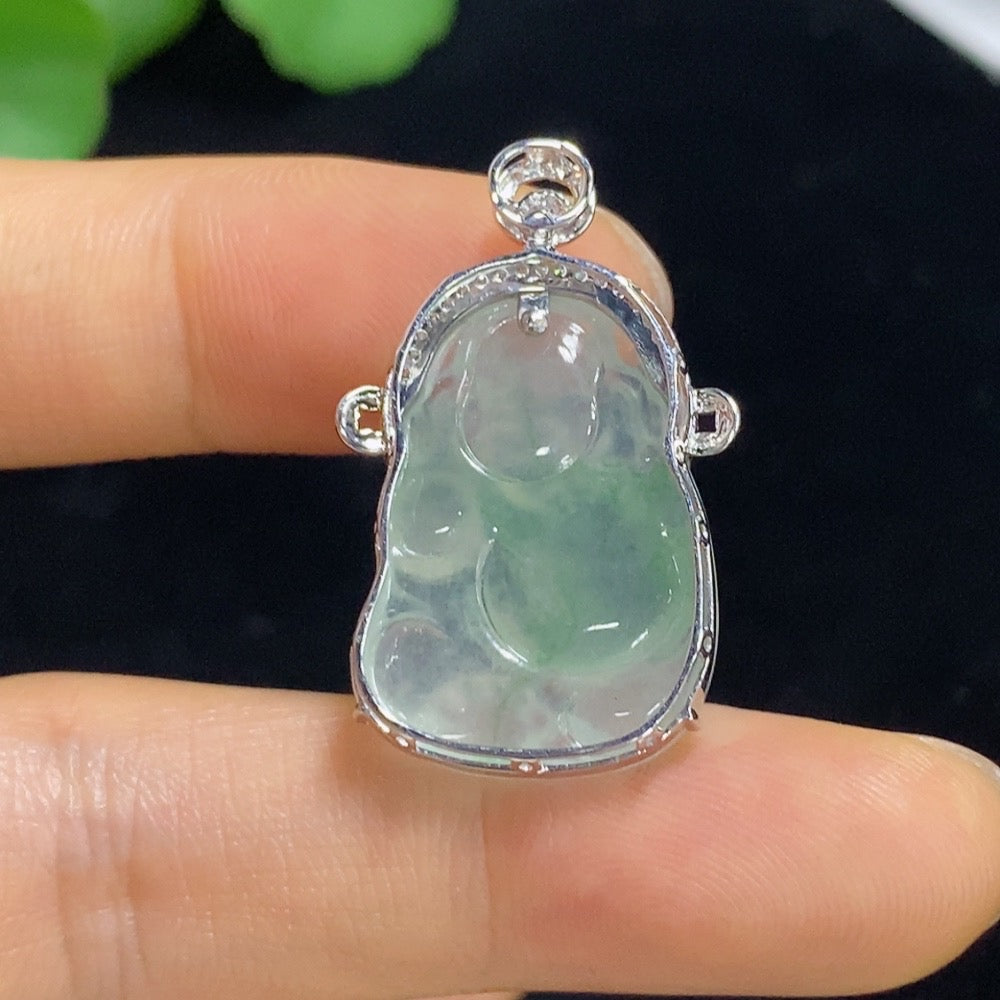 Jadeite Maitreya Inlaid Pendant 18k with Diamond, Total Weight Approx. 4.46g