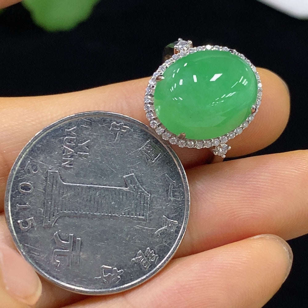 Jadeite Cabochon Ring 18k No Diamond Size 14 Total Weight Approx.4.38g