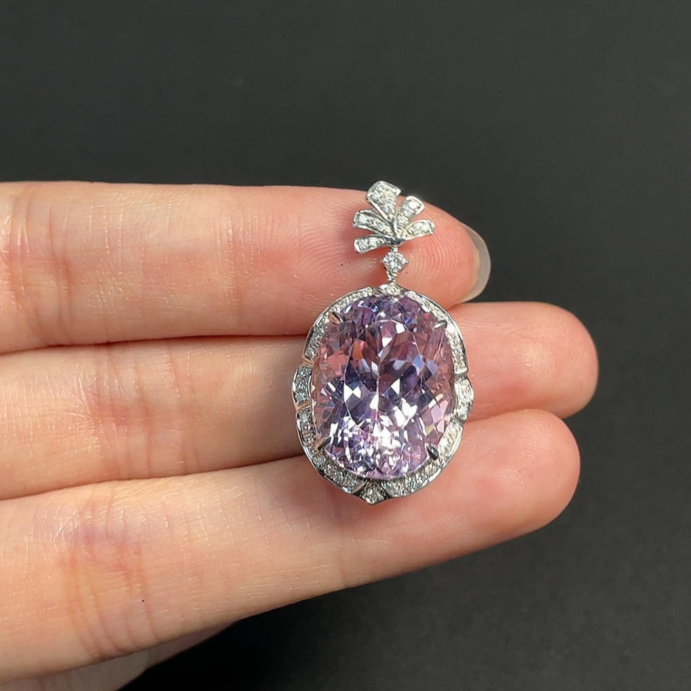 18k Spodumene Pendant, Color Origin Undetermined, with Diamond Accents, Total Weight Approximately 6.51g