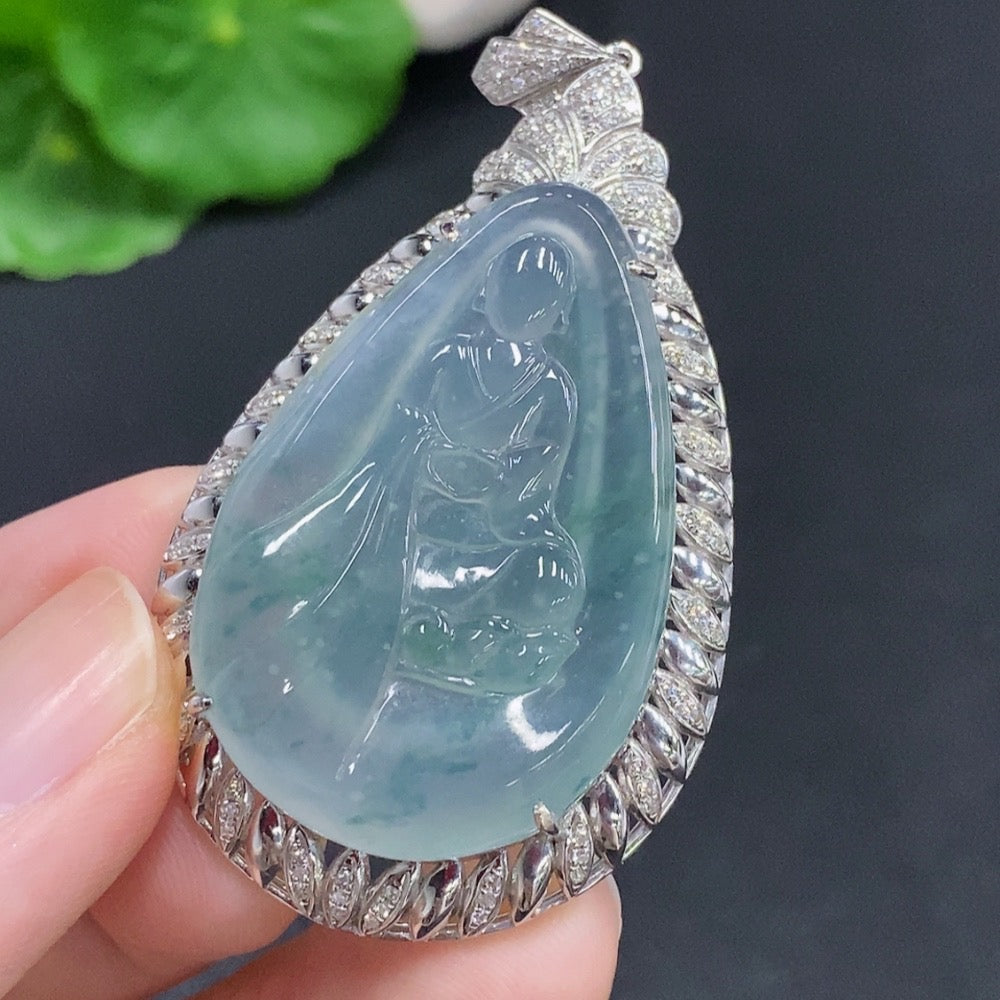 JadeiteEnlightenment Pendant 18K Gold with Diamond Accents