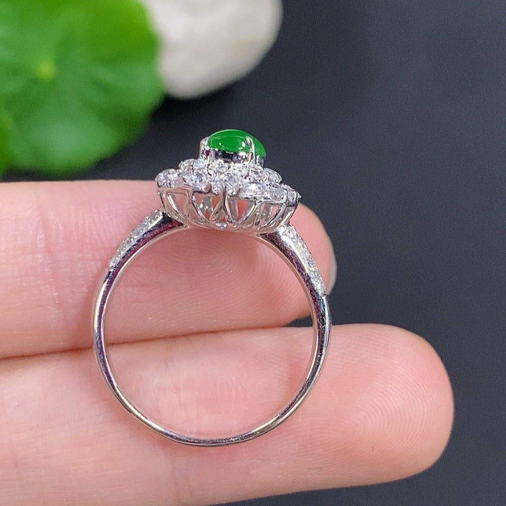 Jadeite Gourd Inlaid Ring 18k GoldWith Diamond Accents